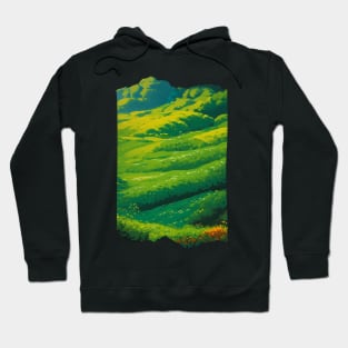 Green Meadow Scenery - Flat Colors Hoodie